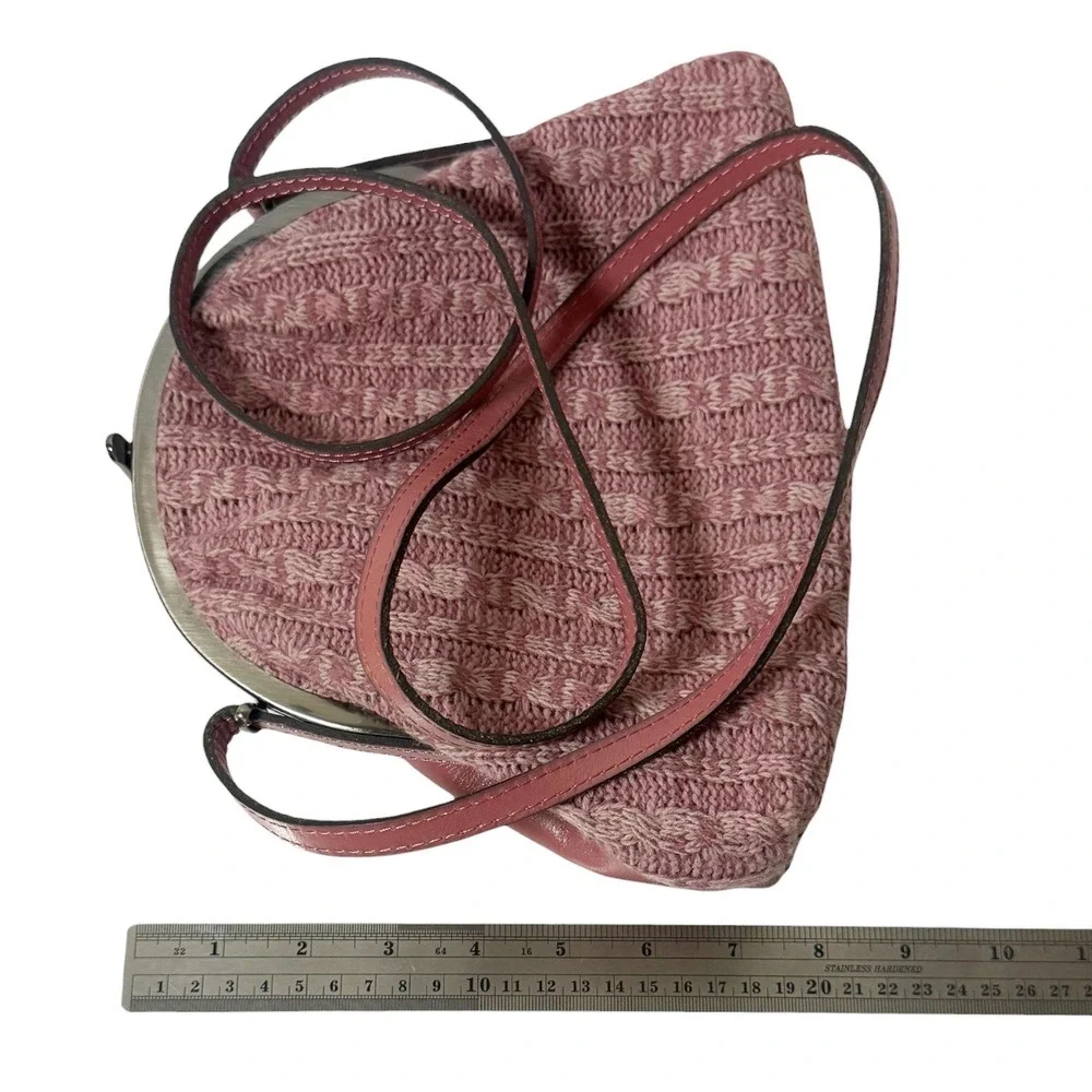 PATRICIA NASH Silvia Frame Bag Dusty Rose Leather & Knit Kiss Lock Crossbody